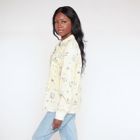 Yellow Butterfly Shirt 90s Button Up Top Retro Fl… - image 5