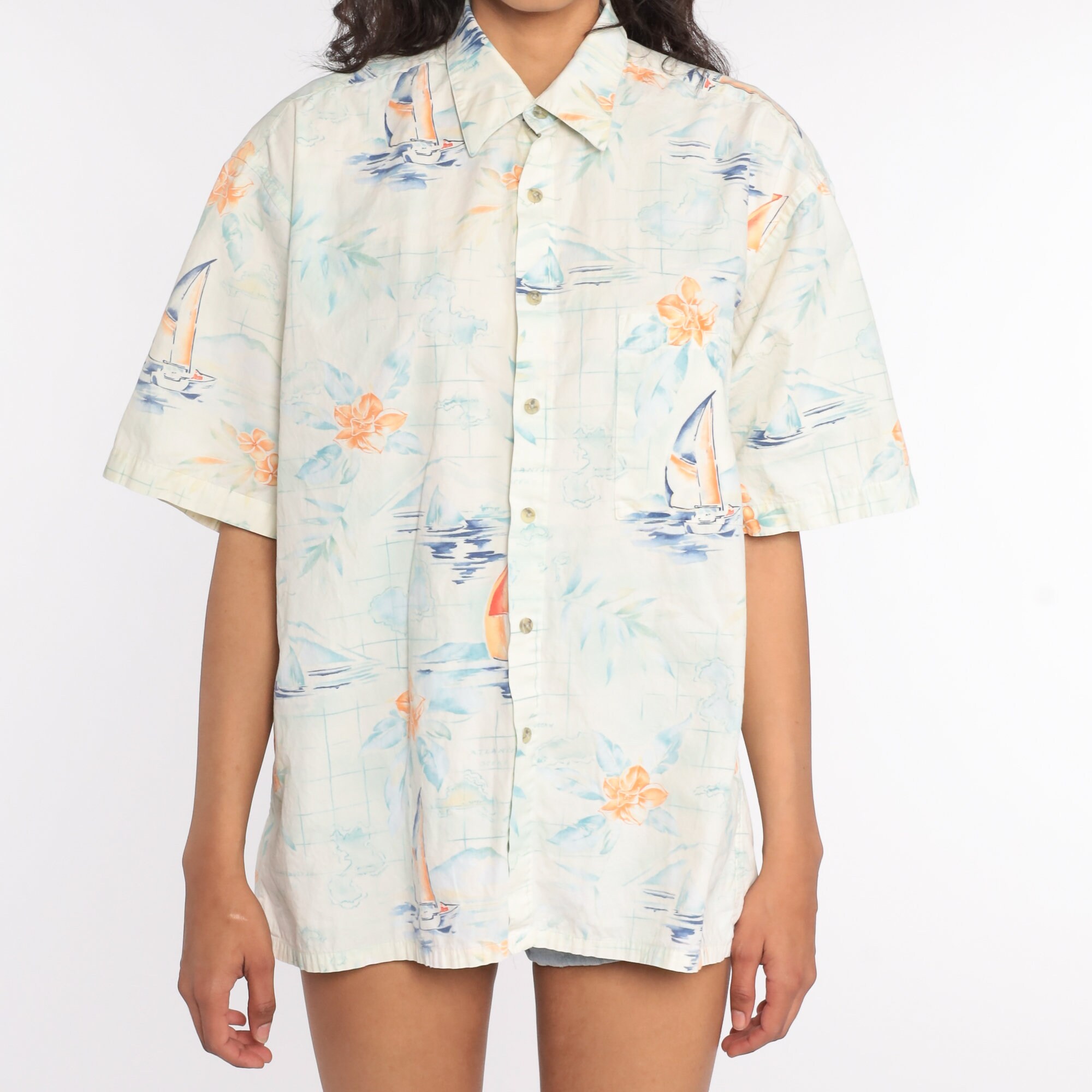 80s Sailboat Shirt Hawaiian Shirt Tropical Shirt SURFER Button Up Shirt ...