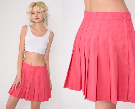Pink Pleated Tennis Skirt 90s Mini Tail Skirt Retro Cheer Uniform Skirt High Waisted Preppy Summer Vintage 1990s Medium Etsy
