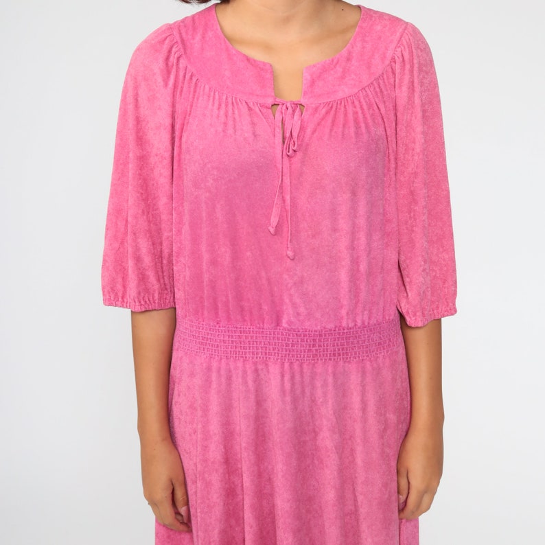 70s Bohemian Dress Pink PEASANT Boho Midi Dress 1970s Festival Vintage Long Sleeve Hippie High Waisted Dress Large xl