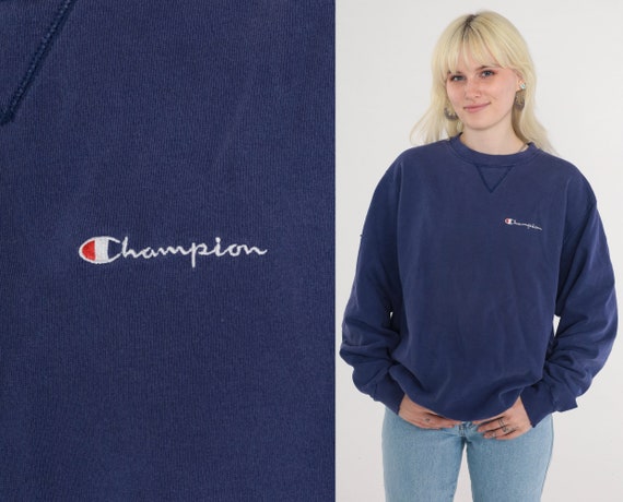 Dark Blue Champion Sweatshirt 90s Crewneck Pullover Sweater Plain Basic  Logo Shirt Lounge Crew Neck Sporty Vintage 1990s Mens Extra Large Xl - Etsy