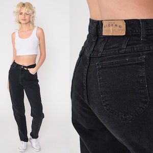 Black Riders Jeans 90s High Waisted Rise Jeans Y2K Retro Denim Pants Slim Tapered Leg Mom Jeans Basic Plain Vintage 1990s Small 6 M