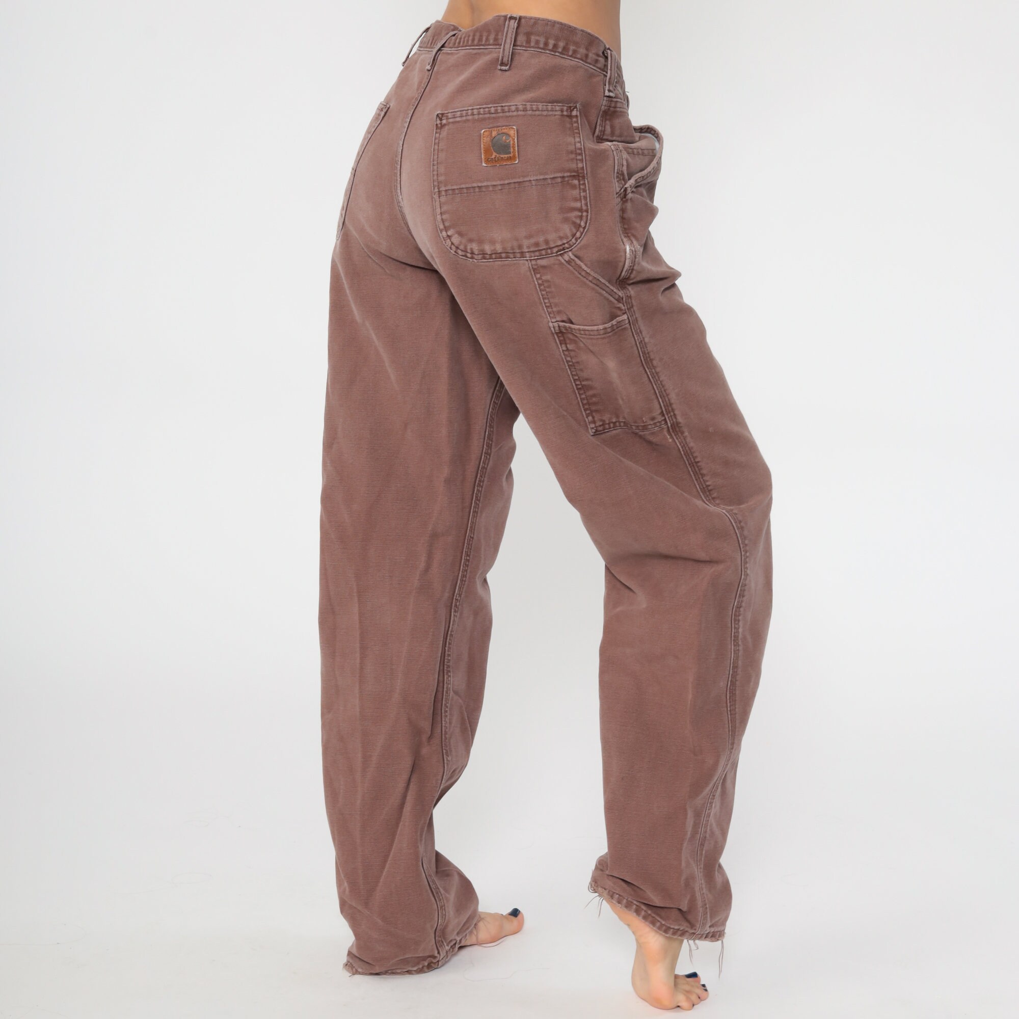 90s CARHARTT Pants 32 Workwear Brown Boyfriend Work Pants Baggy Cargo High Waisted Straight Leg