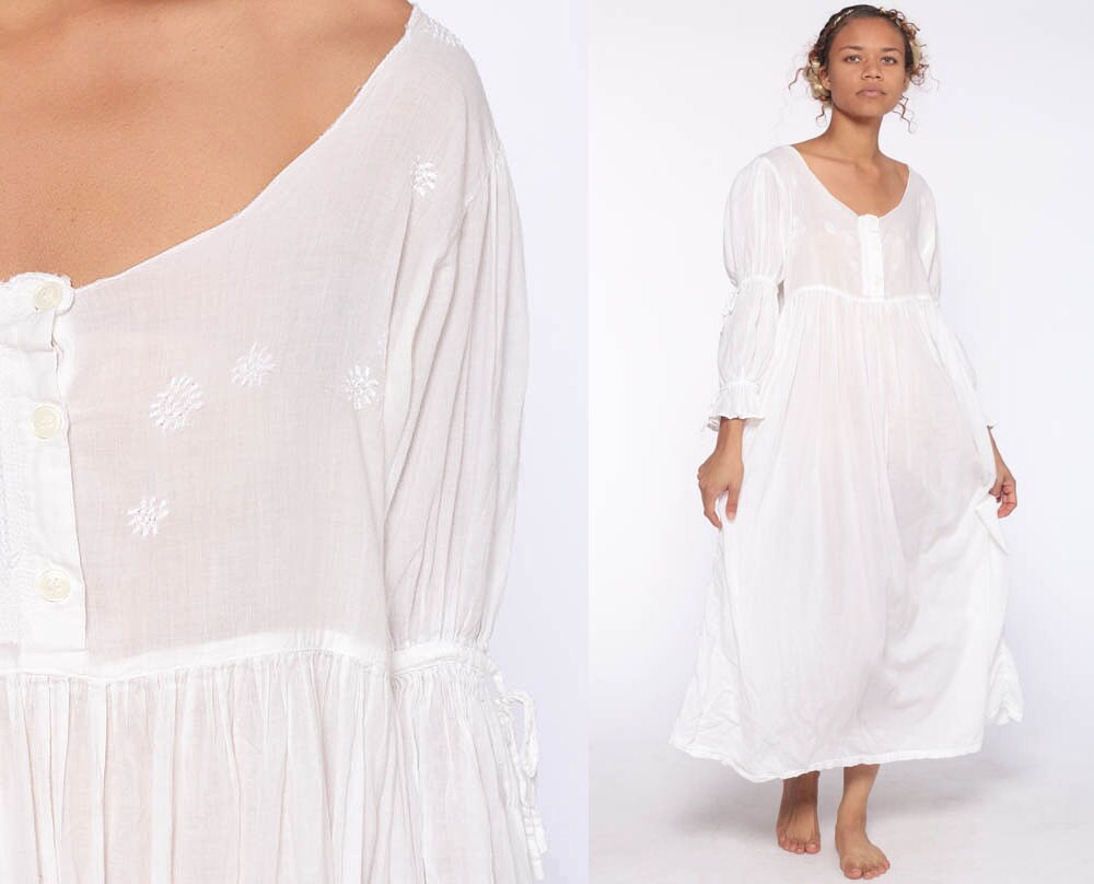 Dress Peasant Cotton Gauze Dress Grunge 