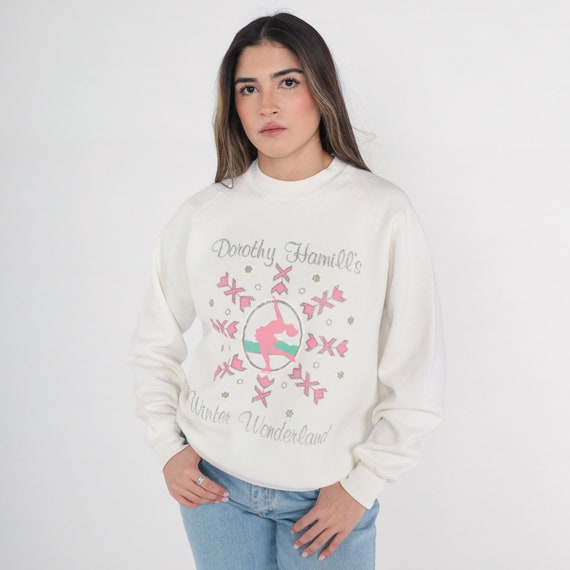 Figure Skater Sweatshirt 90s Dorothy Hammill's Winter Wonderland Shirt Ice Skating Graphic Glitter White Raglan Vintage 1990s Jerzees Medium