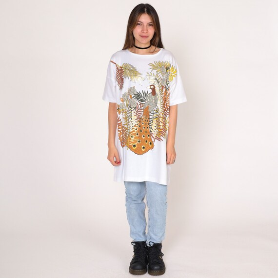 Peacock T-Shirt Dress 90s Metallic TShirt Gold Bi… - image 3