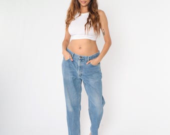 Vintage 90s L.L. Bean Jeans Men's 34 Classic Fit Straight Leg High Rise Denim Pants Faded Blue Relaxed Retro Tag Size 36 x 30