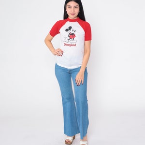 Vintage Disneyland Shirt 80s Mickey Mouse Raglan Tee Walt Disney Cartoon Graphic Baseball T-Shirt Nostalgia White Red Single Stitch 1980s XS image 4