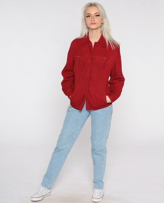 Red Suede Jacket LEATHER Jacket 80s Suede Shirt J… - image 5