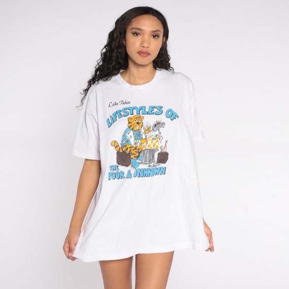 80s Single Stitch Shirt Lifestyles of the POOR and UNKNOWN Cat Lake Tahoe California T Shirt Vintage Graphic Tee 1980s Screen Stars 2xl xxl