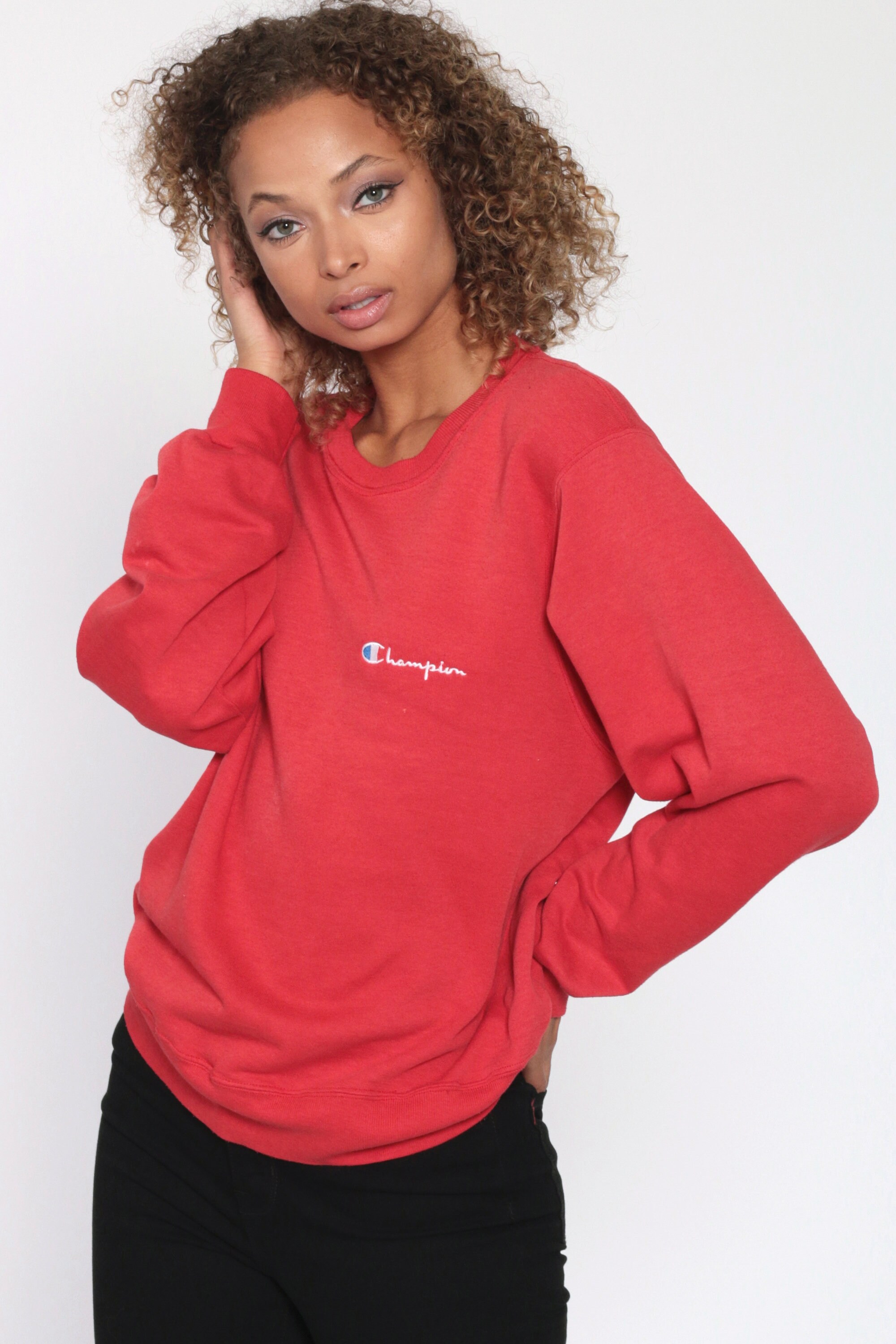 red champion sweatshirt womens
