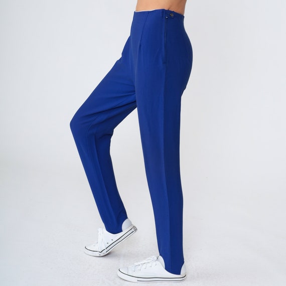 Indigo Blue Stirrup Pants 70s Tapered Trousers Hi… - image 3