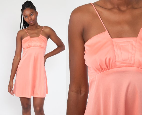 Peach Disco Dress + Matching Jacket Grecian 1970s Dress Pink Bohemian Mini 70s Boho Party Spaghetti Strap Vintage High Waisted Small
