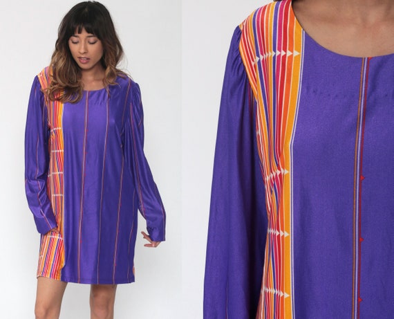 Purple Striped Dress RAINBOW Arrow Puff Sleeve Sh… - image 1