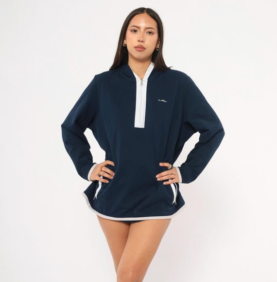 Y2K Ralph Lauren Hoodie Active Half Zip Navy Blue Cotton Hooded Pullover White Trim Sporty Athletic Sweatshirt Long Sleeve Plus Size 2X
