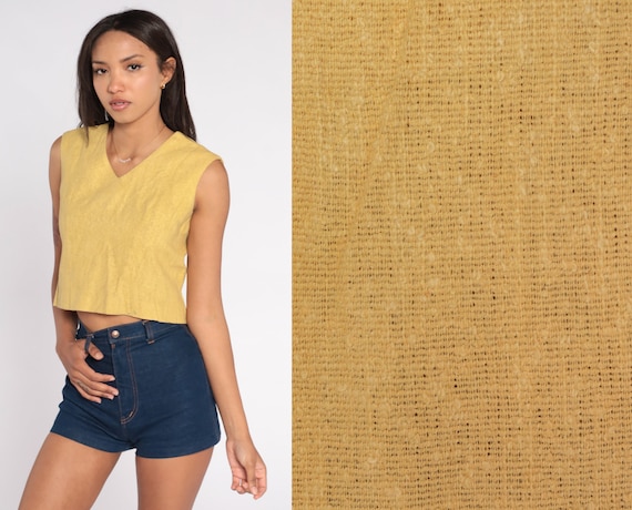 60s Crop Top Yellow Linen Blend Tank Top Mod Blouse Retro Sleeveless Cropped  Shirt Boxy Basic Earth Tone Simple 1960s Vintage Small S - Etsy