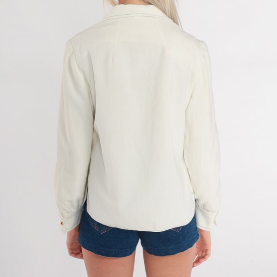 White Button Up Shirt 70s Blouse Vintage Plain To… - image 6