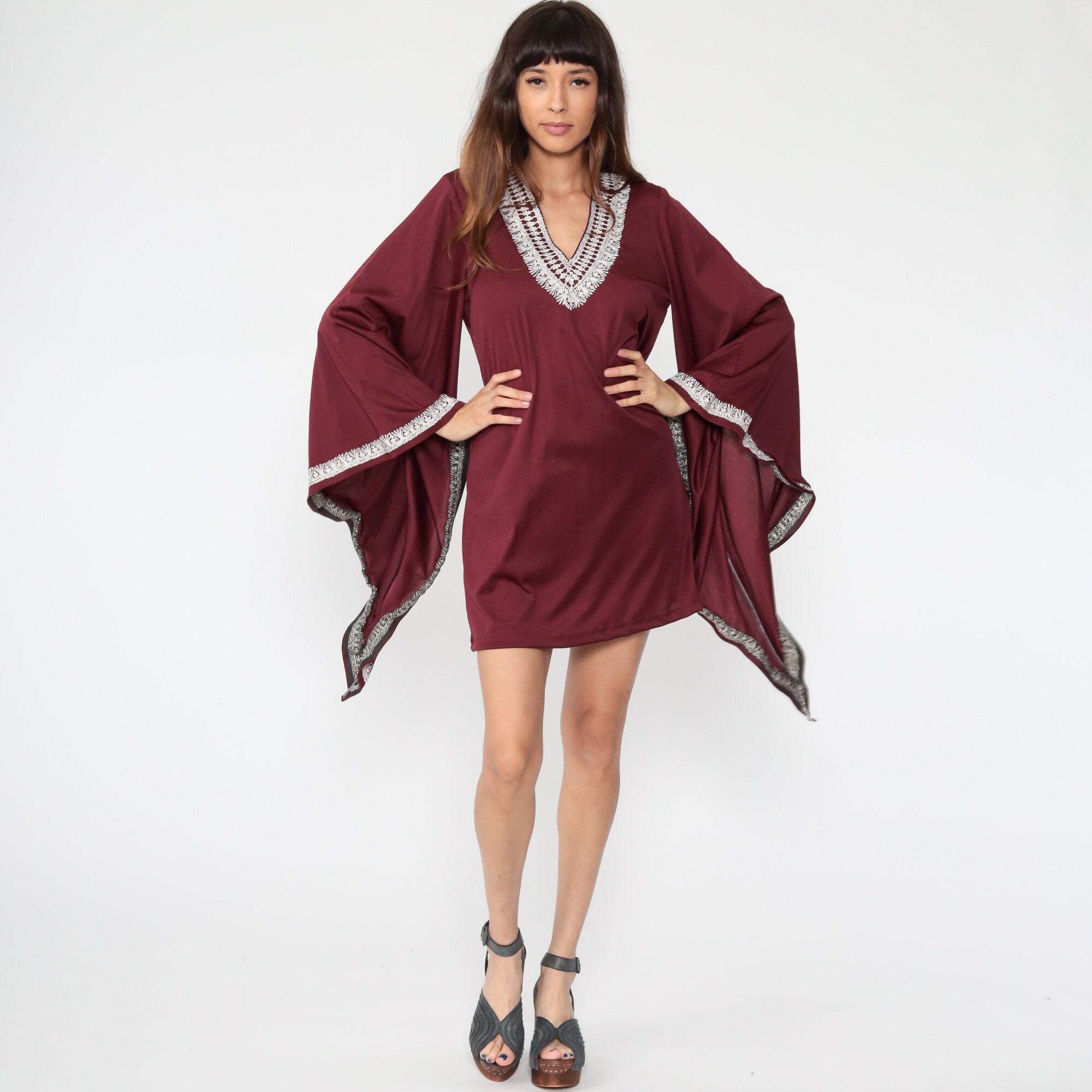 bell sleeve 70s dress
