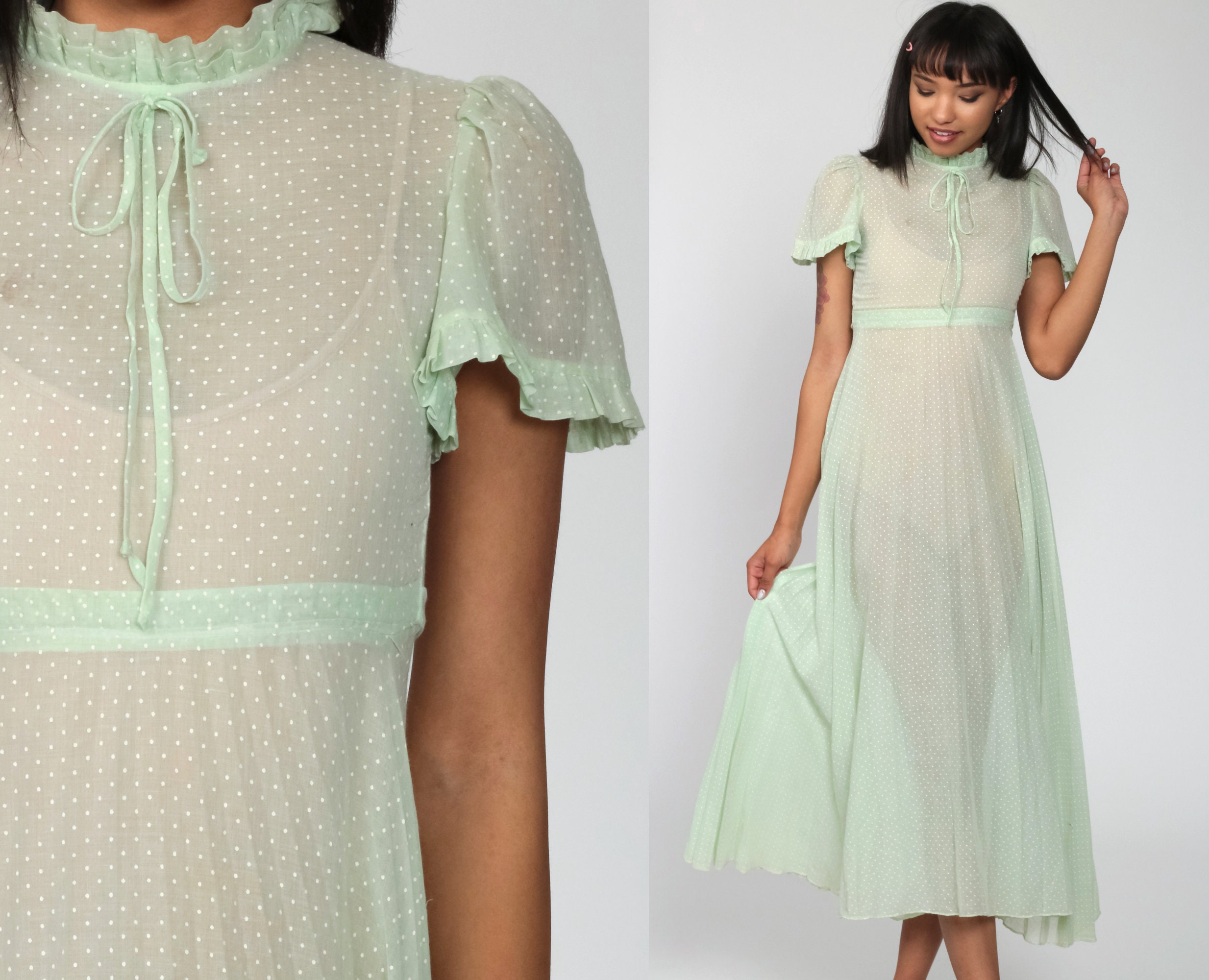 Long Sheer Dress xxs 70s POLKA DOT 