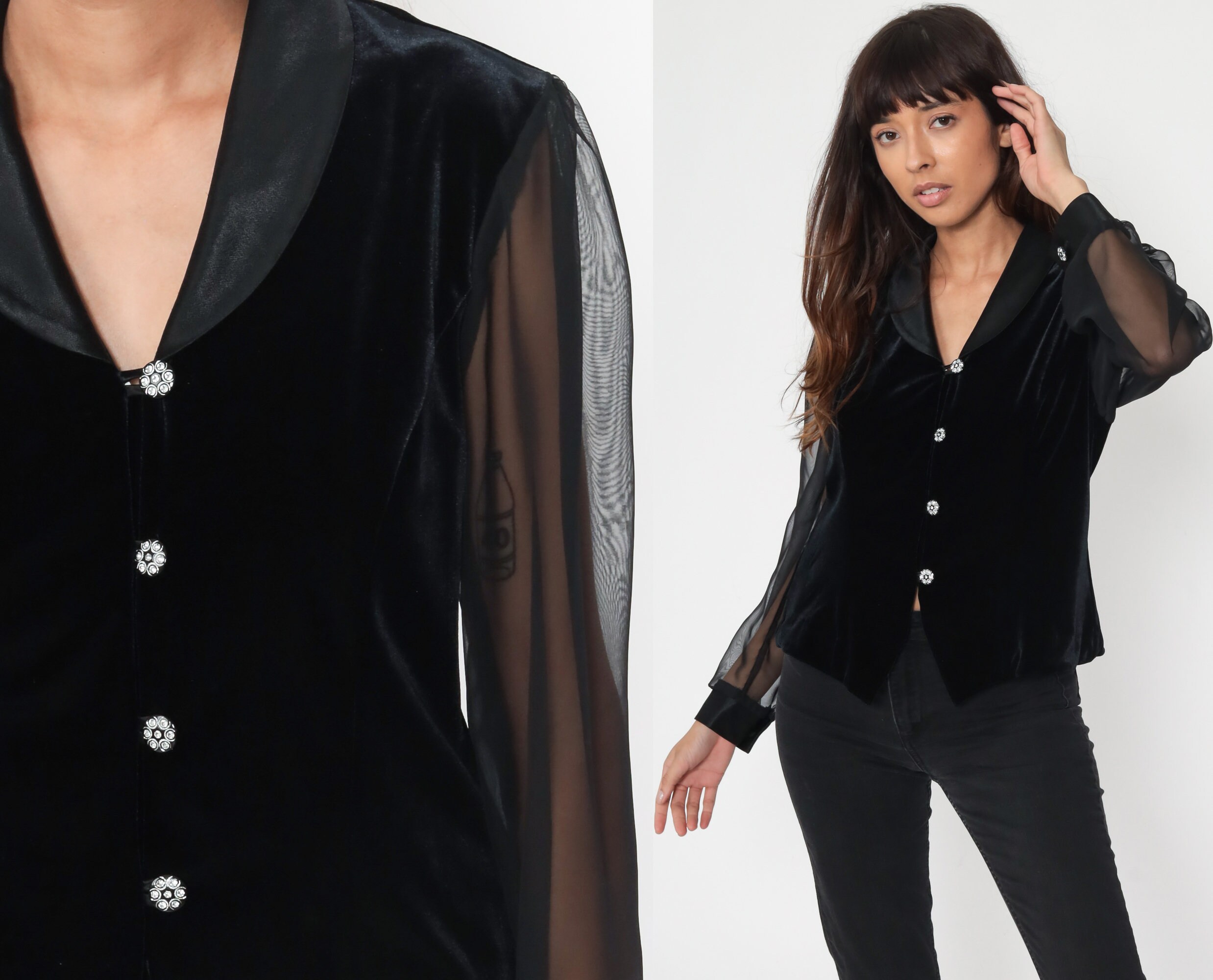 Vintage black velvet top with sequence buttons