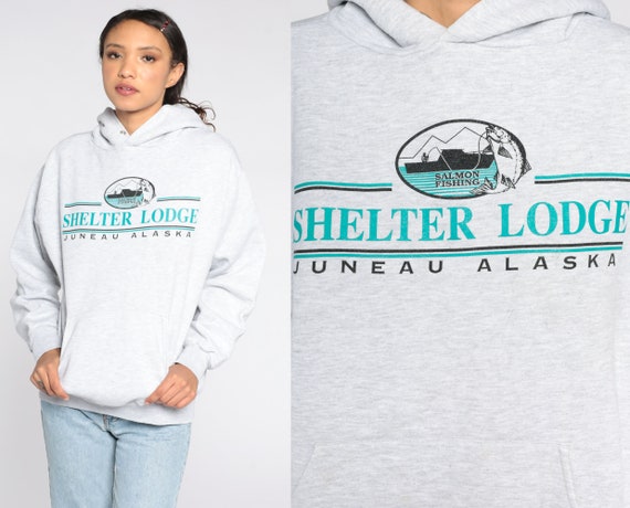 Juneau Alaska Hoodie Sweatshirt 90s Shelter Lodge Fishing Shirt
