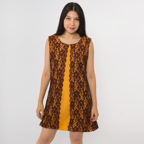 60s Lace Party Dress Vintage Orange Cocktail Mini 1960s Formal Mod Shift Mad Men Sleeveless Jackie O Evening Dress Brown Burgundy Small S