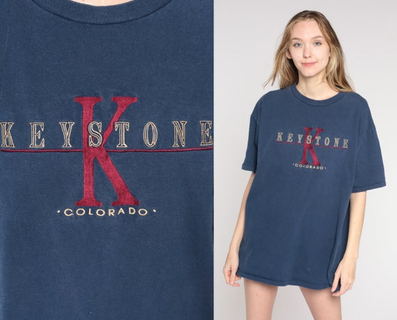 Keystone Colorado Shirt Breckenridge Ski Tee 90s Graphic TShirt Ski Resort Skiing Shirt Retro Vintage 1990s Dark Blue Extra Large xl
