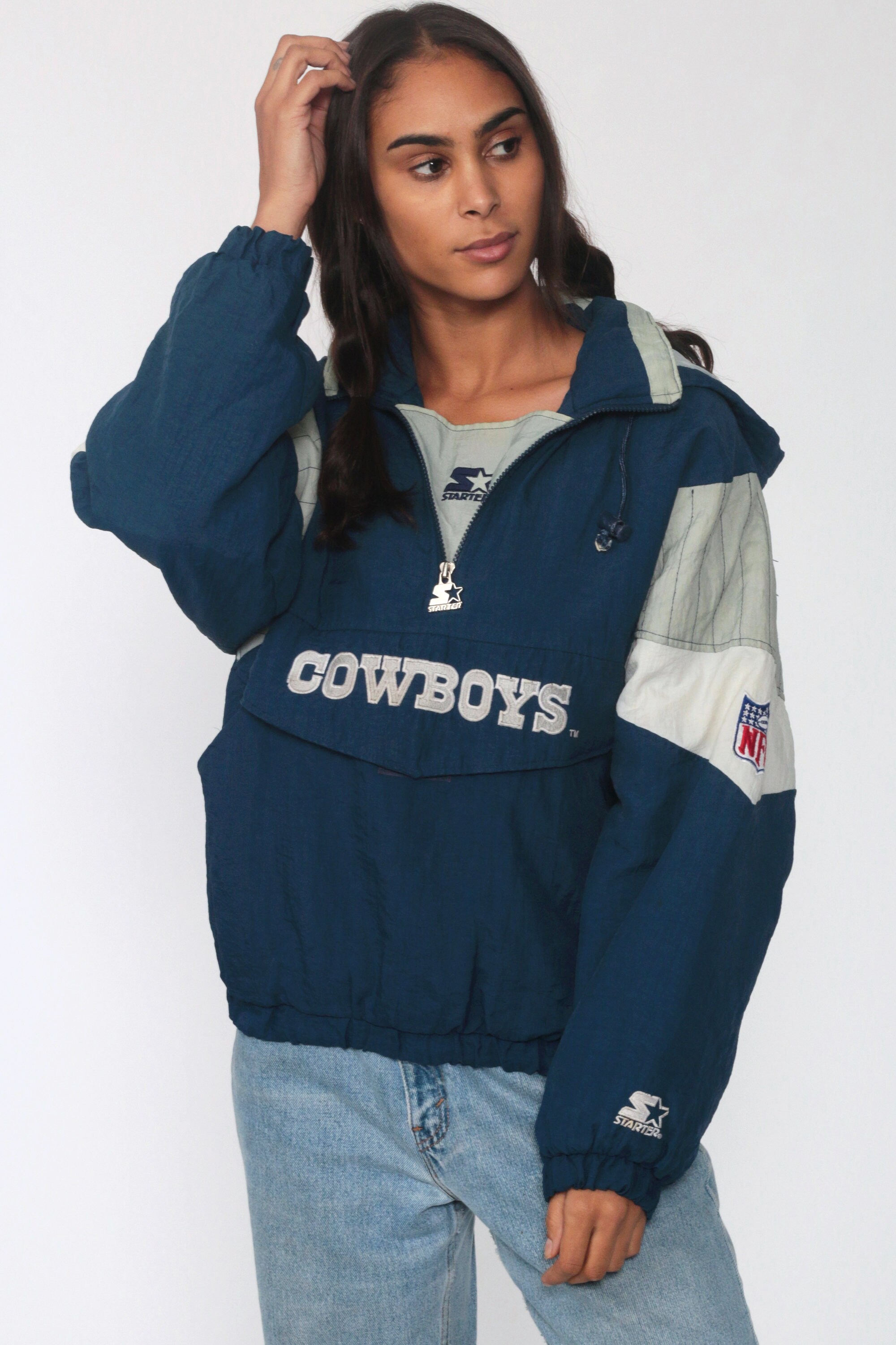 Dallas Cowboys Jacket STARTER Pullover NFL Hoodie Jacket 90s Streetwear Jacket Hooded Football 