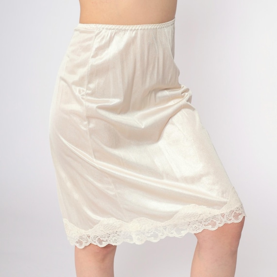 Vintage Cream Slip Skirt 70s 80s Lingerie Half Slip Skirt Midi Lace Slip Pinup Pin Up Bohemian 1970s Large L