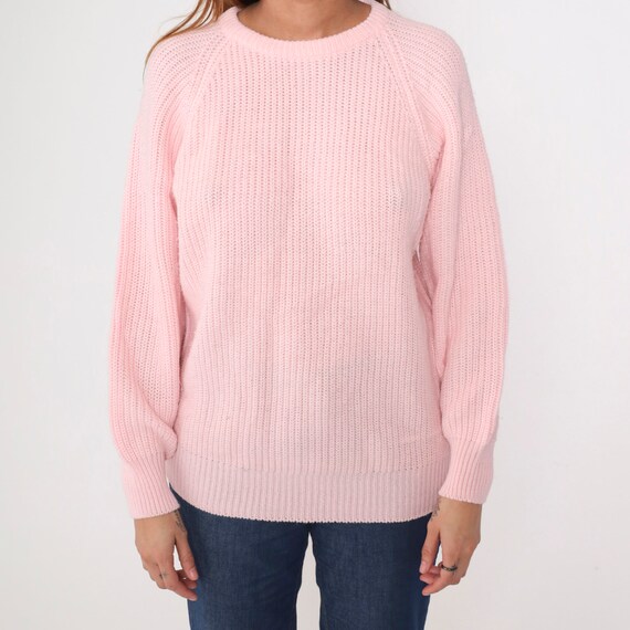 Baby Pink Sweater 90s Plain Ribbed Knit Slouchy P… - image 5