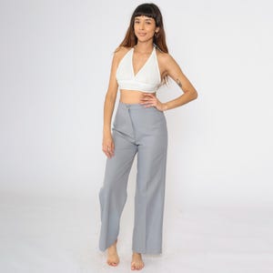 Grey Wide Leg Trousers Vintage 70s Straight Leg Pants Super High Waist Polyester Hippie 1970s Bohemian Boho Small S