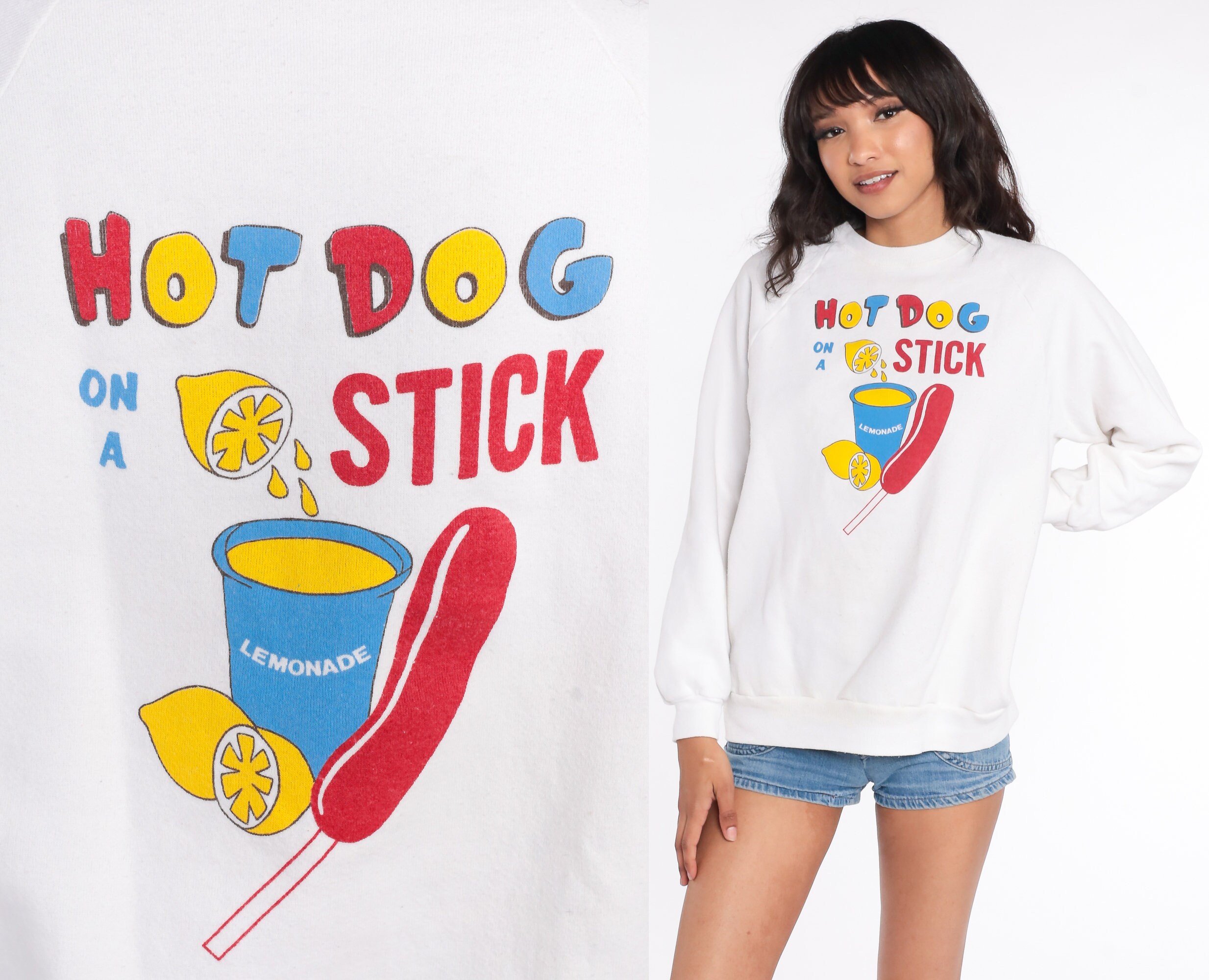 Hot Dog on A Stick Shirt 80s Sweatshirt Novelty Print Shirt - Etsy