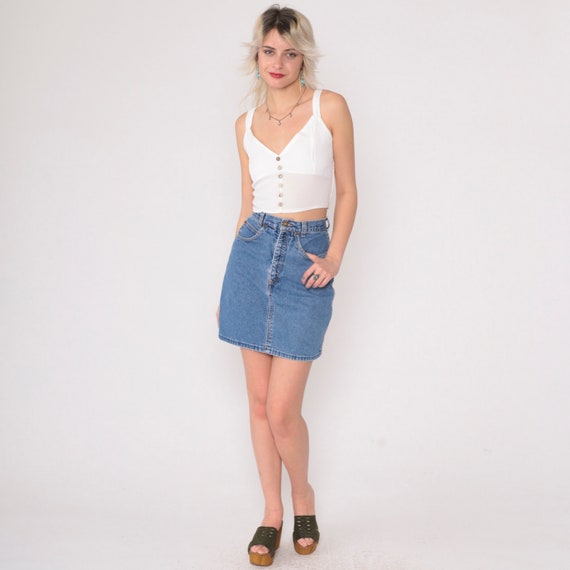 Denim Mini Skirt 90s Tight Blue Jean Skirt Pencil Skirt High Waisted Skirt Retro Vintage 1990s Brooks Rugged Wear Extra Small xs