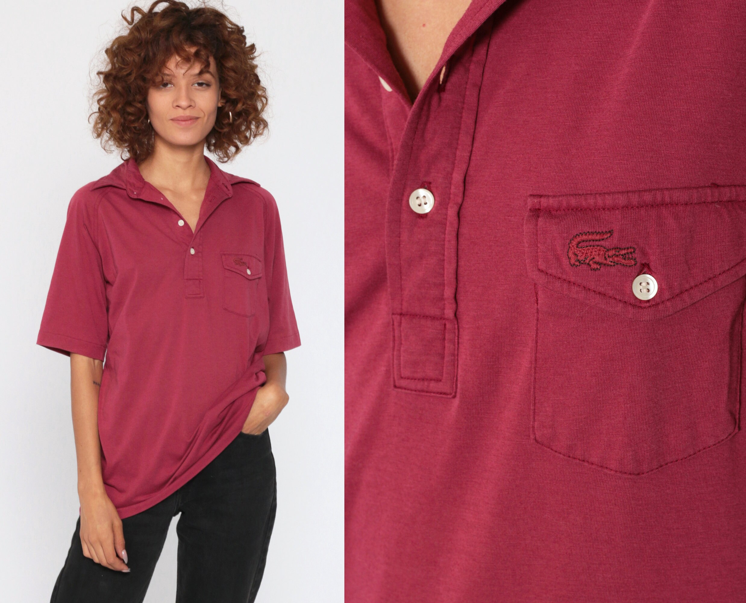 red lacoste button up shirt