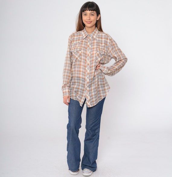 Metallic Western Shirt 70s Paper Thin Plaid Shirt… - image 2