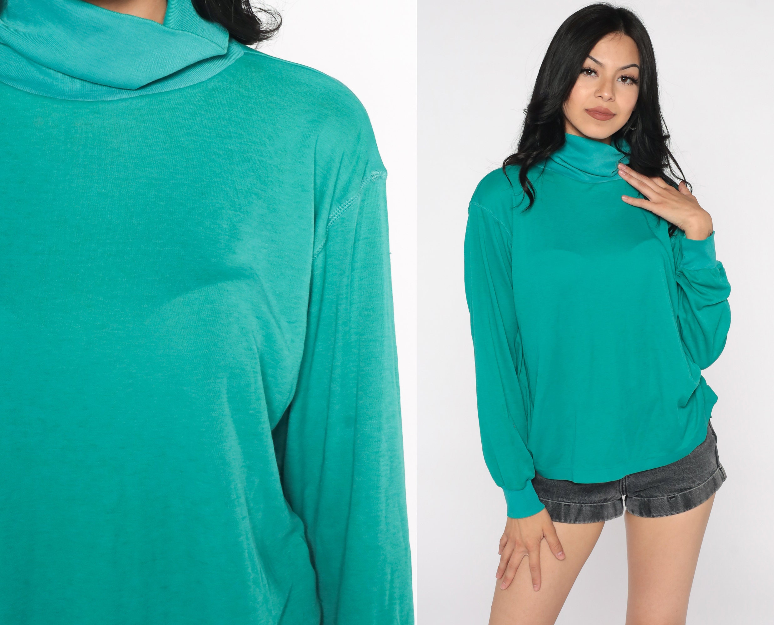 Turtleneck Shirt Teal Green Shirt 80s Top Long Sleeve Shirt Turtleneck Shirt Teal Green Shirt 80s Top Long Sleeve Shirt