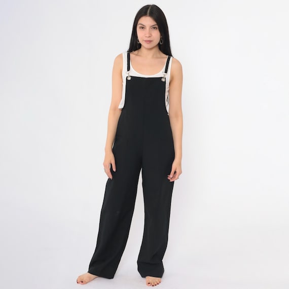 Vintage Black Overall Jumpsuit 90s Open Back Sleeveless Romper Suspender Pants Minimalist Bibs 1990s Small S