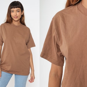 Brown Shirt Plain Cotton TShirt 90s Single Stitch Tee Short Sleeve T Shirt Retro Tee Vintage 1990s Basic Neutral Earth Tone Top Medium