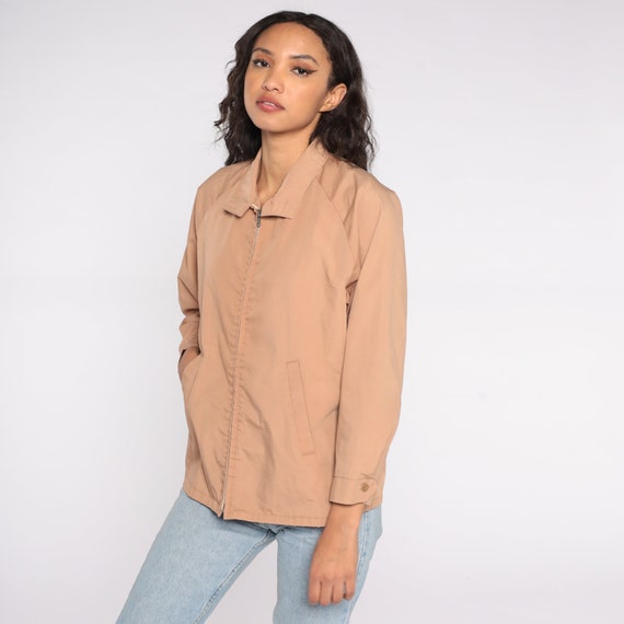 Tan Jacket 80s Plain Zip Up Raglan Sleeve Jacket Windbreaker Sports Vintage Retro Basics Neutral Layering Normcore 1980s Mens Medium M