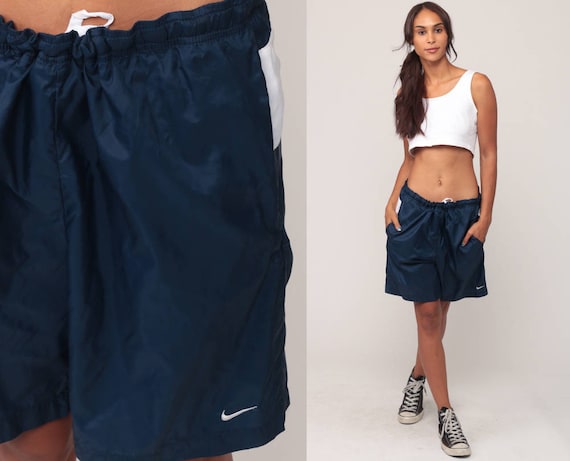 Nike Shorts Basketball Shorts Gym Shorts 90s Streetwear Shorts SPELL OUT Running Retro Jogging Shorts Navy Blue Vintage Medium Large