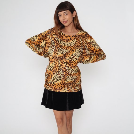 Cheetah Print Sweater Top Y2K Knit Shirt Long sle… - image 2