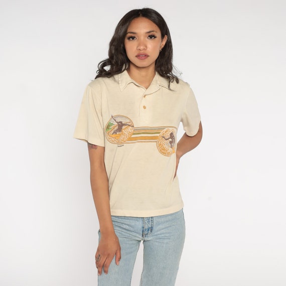 Surfer Polo Shirt 80s Surfing Collared Button Up … - image 2
