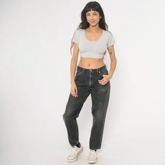 Levis 550 Relaxed Fit Jeans 90s Black Gray Faded Denim Button Fly High Waist Straight Leg Vintage Boyfriend Mom Style Baggy Grunge Pants