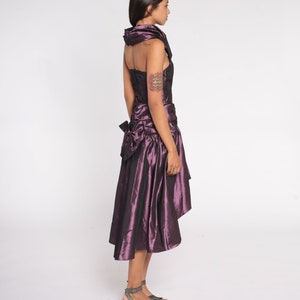 Purple Taffeta Dress 90s Party Dress High Low Full Skirt Prom Dress Retro Bow Halter V Neck Cocktail Formal Vintage 1990s Extra Small XS image 4