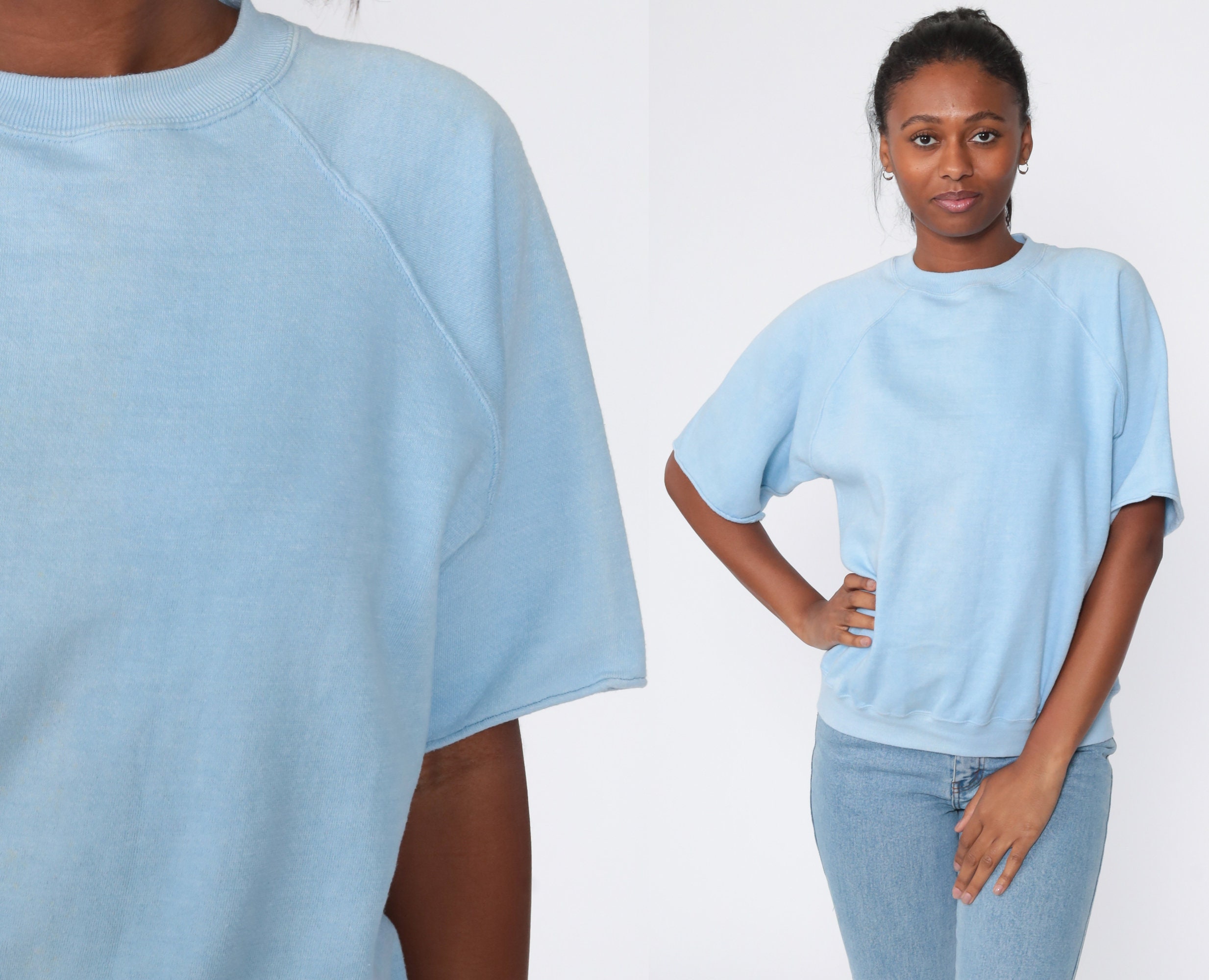 Baby Blue Short Sleeve Sweatshirt 80s 