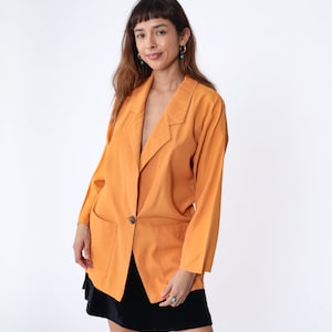 Orangefarbener Blazer 90er Button up Jacket Low Neck Tiefes V Einfach Arbeit Feierlich Büro Professionelles schickes Schlichter fester Kürbis Vintage 1990s Medium M