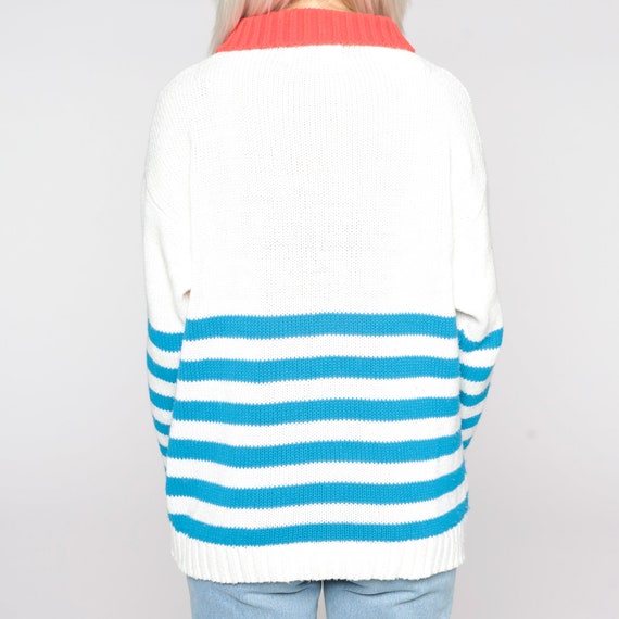 White Striped Sweater Collared Knit Sweater 80s J… - image 7