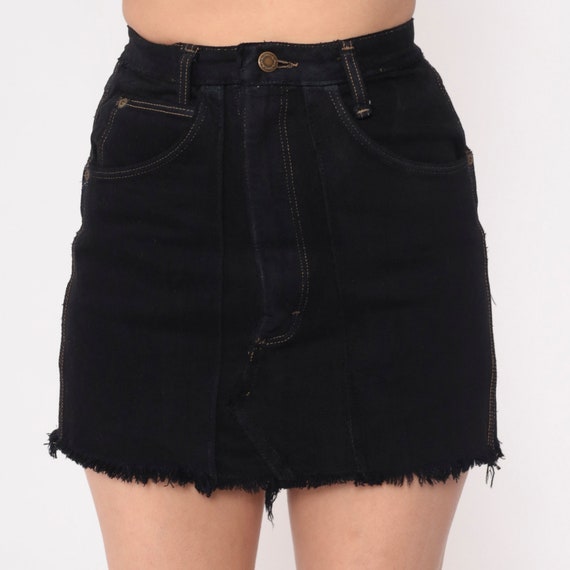 Wrangler Jean Skirt Y2k Black Denim Mini Skirt Re… - image 8