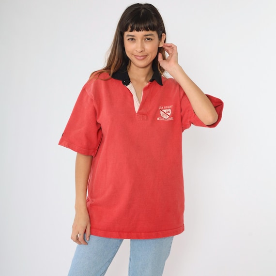 Vintage SGA Rugby Shirt Barbarian Y2K Red Cotton Polo Top Men's Large Sportswear Short Sleeve Number 3 Athletic Collared Shirt L