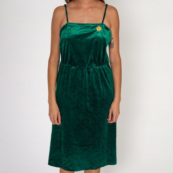 Green Velour Dress 70s Velvet Party Dress Floral … - image 6